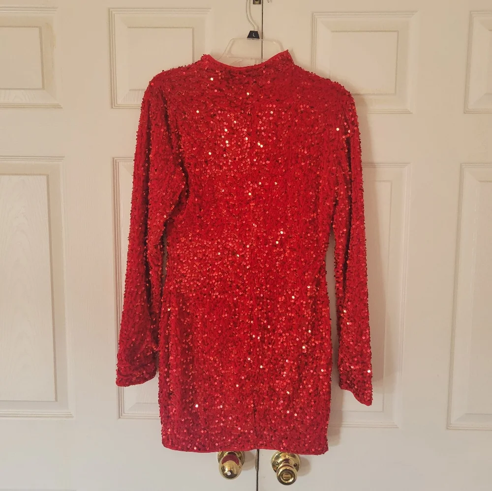 Fashion Nova Sequin Dream Mini Dress Red - Picture 9 of 10